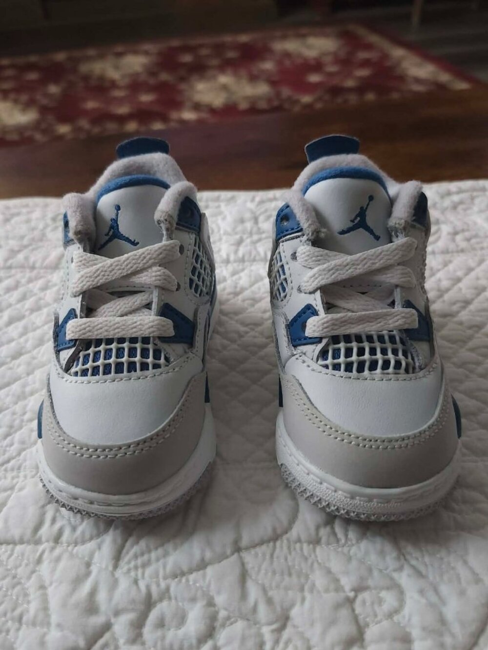 Baby Jordan 4 Retro Military Blue White Toddler Size 4C - Picture 6 of 8